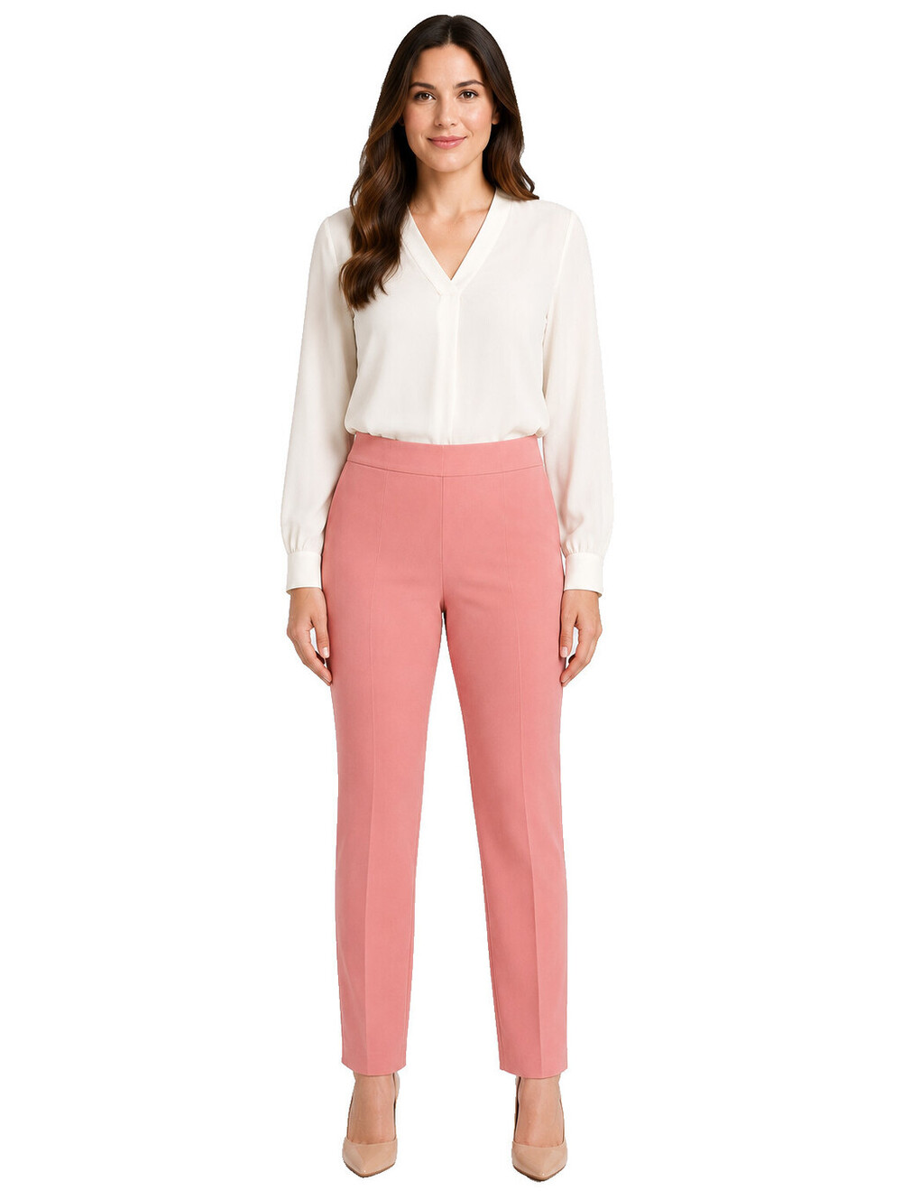 Nina Leonard Pink Tummy Control Pull On Pants Size M Stretch Straight Leg NWT